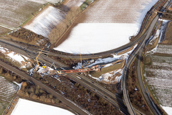 Oblique view of Construction site of the new bridge for the A65 Landau Nord exit in the district Dammheim in Landau in der Pfalz in the state Rhineland-Palatinate, Germany