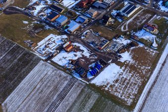 Geräutäcker industrial estate in winter with snow in Hatzenbühl in the state Rhineland-Palatinate, Germany