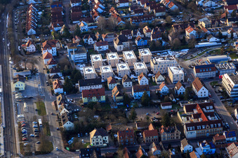 Housing estate in the city center from the east in Kandel in the state Rhineland-Palatinate, Germany
