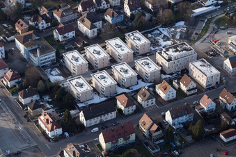 Construction site for City Quarters Building 'Im Stadtkern' in Kandel in the state Rhineland-Palatinate, Germany from a drone