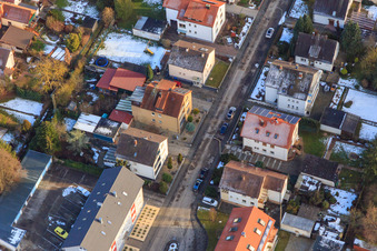Elsässer Straße in winter with snow in Kandel in the state Rhineland-Palatinate, Germany