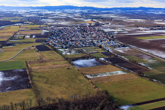 Village view in winter with little snow from the east in Minfeld in the state Rhineland-Palatinate, Germany