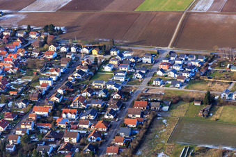 New development area Im Holderbusch in Minfeld in the state Rhineland-Palatinate, Germany seen from above