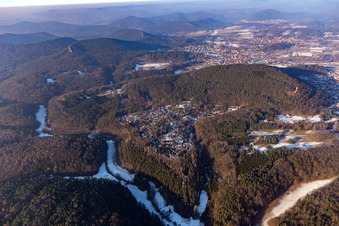 Holiday village Eichwald in winter with snow in the district Gossersweiler in Gossersweiler-Stein in the state Rhineland-Palatinate, Germany