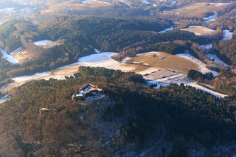 Lindelbrunn castle ruins in winter with little snow in Vorderweidenthal in the state Rhineland-Palatinate, Germany