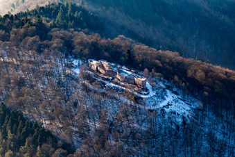 Aerial photograpy of Ruins of the medieval Höhnburg Wegelnburg in Schönau in the state Rhineland-Palatinate, Germany