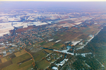 Village overview at Viehstrich in winter with little snow from the southwest in Steinfeld in the state Rhineland-Palatinate, Germany