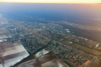 Aerial view of City overview in winter with little snow from the northwest in Kandel in the state Rhineland-Palatinate, Germany