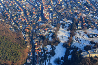 Südpfalz Therme at the Kurpark Bad Bergzabern in winter with little snow in Bad Bergzabern in the state Rhineland-Palatinate, Germany