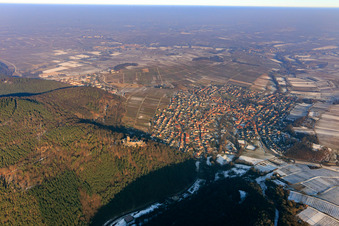 Landeck Castle in winter with little snow in Klingenmünster in the state Rhineland-Palatinate, Germany