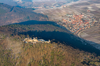 Madenburg castle ruins from the south in Eschbach in the state Rhineland-Palatinate, Germany