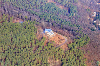 Aerial view of St. Anne's Chapel in winter in Burrweiler in the state Rhineland-Palatinate, Germany