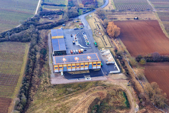 Southern Wine Route District, Recycling Center North (near Edesheim) in winter without snow from the east in Knöringen in the state Rhineland-Palatinate, Germany