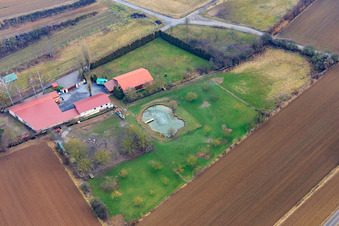 Aerial view of Aussiedlerhof Michael Schwager am Schambach in Herxheim bei Landau in the state Rhineland-Palatinate, Germany