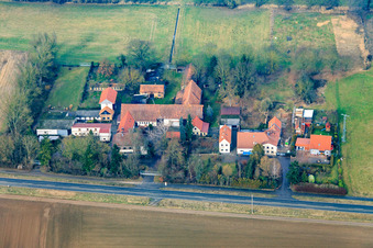Aerial view of Höfen district in the district Minderslachen in Kandel in the state Rhineland-Palatinate, Germany