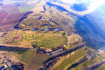 Aerial view of Golf course of the Golfclub Odenwald eV in the district Kirchbrombach in Brombachtal in the state Hesse, Germany