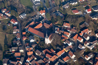 Castle and church in the district Kirchbrombach in Brombachtal in the state Hesse, Germany