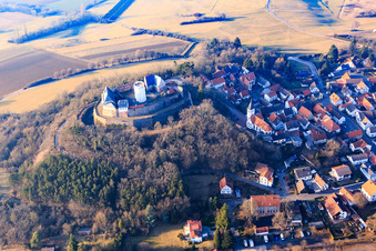 Aerial photograpy of Veste Otzberg in winter in the district Hering in Otzberg in the state Hesse, Germany