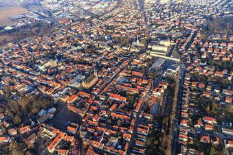 Old town from the west between the parish church of St. Peter and Paul Weißturmstraße Zentturmstr in Dieburg in the state Hesse, Germany