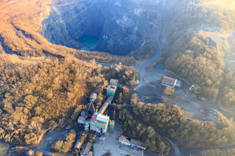 Aerial view of Quarry of Odenwälder Hartstein-Industrie GmbH and MHI Naturstein GmbH in Roßdorf in the state Hesse, Germany