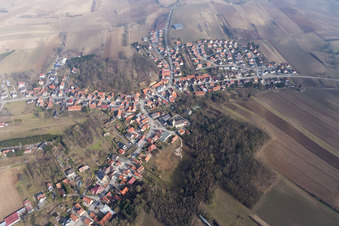 Aerial view of Neewiller-près-Lauterbourg in the state Bas-Rhin, France