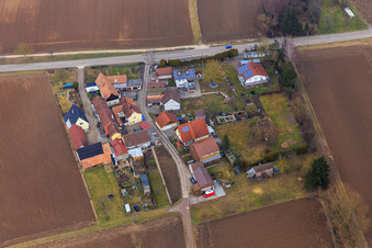Aerial view of Welschhof district from the south in Freckenfeld in the state Rhineland-Palatinate, Germany