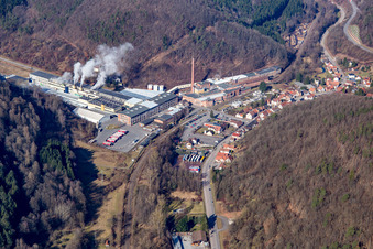 Building and production halls on the premises of Kartonfabrik Buchmann GmbH in the district Sarnstall in Annweiler am Trifels in the state Rhineland-Palatinate, Germany