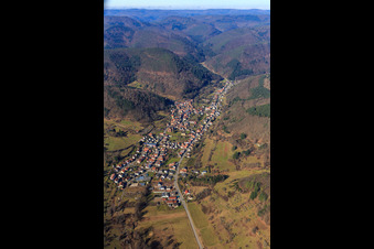 Aerial view of Overview of the Palatinate Forest from the southeast in Eußerthal in the state Rhineland-Palatinate, Germany