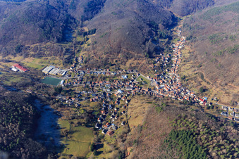 Village meadow in the center from the east in Ramberg in the state Rhineland-Palatinate, Germany
