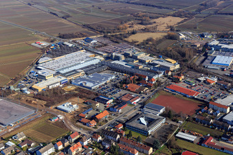 Industrial area Staatsstraße with Tenneco GmbH from the west in Maikammer in the state Rhineland-Palatinate, Germany
