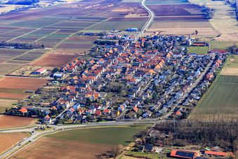 Aerial view of View of the streets and houses in the residential areas in Altdorf in the state Rhineland-Palatinate, Germany