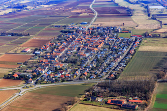 Aerial photograpy of View of the streets and houses in the residential areas in Altdorf in the state Rhineland-Palatinate, Germany
