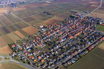 Oblique view of View of the streets and houses in the residential areas in Altdorf in the state Rhineland-Palatinate, Germany