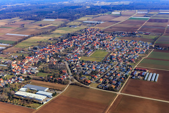 Village overview from the southwest in Gommersheim in the state Rhineland-Palatinate, Germany