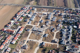 Aerial view of New development area Am Römerberg in the district Heiligenstein in Römerberg in the state Rhineland-Palatinate, Germany