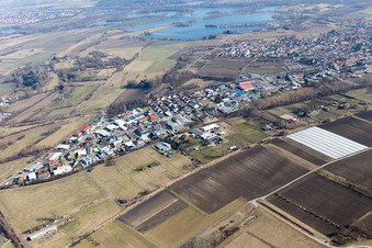 District Oberhausen in Oberhausen-Rheinhausen in the state Baden-Wuerttemberg, Germany from above