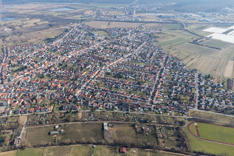 District Oberhausen in Oberhausen-Rheinhausen in the state Baden-Wuerttemberg, Germany seen from above