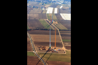 Mast and nacelle assembly at a wind turbine at the Hatzenbühler wind farm in Hatzenbühl in the state Rhineland-Palatinate, Germany
