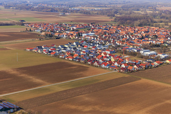 New development area Brotäcker / Ahornweg from the southeast in Steinweiler in the state Rhineland-Palatinate, Germany