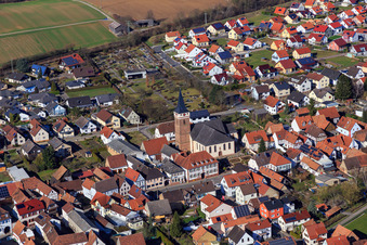Church and community center in the town center from the southwest in the district Schaidt in Wörth am Rhein in the state Rhineland-Palatinate, Germany
