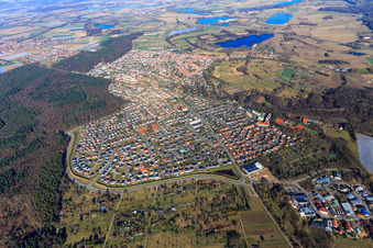 Oblique view of City overview from the west in Jockgrim in the state Rhineland-Palatinate, Germany