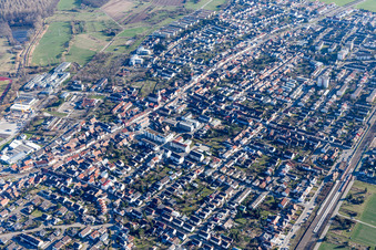 Main Street in the district Blankenloch in Stutensee in the state Baden-Wuerttemberg, Germany from above