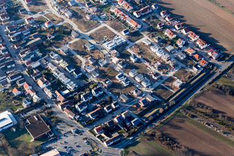 Oblique view of New development area Am Römerberg in the district Heiligenstein in Römerberg in the state Rhineland-Palatinate, Germany