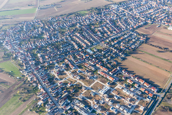 New development area Am Römerberg in the district Heiligenstein in Römerberg in the state Rhineland-Palatinate, Germany from above
