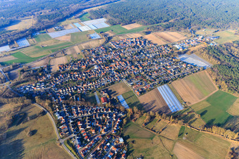 Aerial view of Overview of the town from the south in Hanhofen in the state Rhineland-Palatinate, Germany