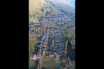 Overview of the town with Schloßweier from the west in Kirrweiler in the state Rhineland-Palatinate, Germany