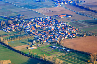 Aerial view of Village view from the northwest in Großfischlingen in the state Rhineland-Palatinate, Germany