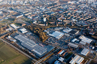 Industrial Area North in Landau in der Pfalz in the state Rhineland-Palatinate, Germany from the plane