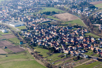 Aerial view of Niedermodern in the state Bas-Rhin, France