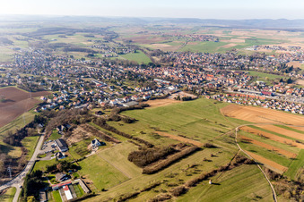 Village - view on the edge of agricultural fields and farmland in Pfaffenhoffen in Grand Est, France